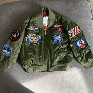 Kids Olive Green Puffer Jacket with Patches